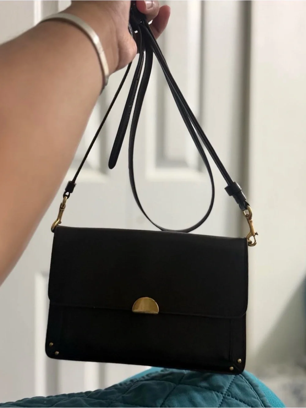 Coach Black Leather Shoulder Bag with Brown Suede Interior